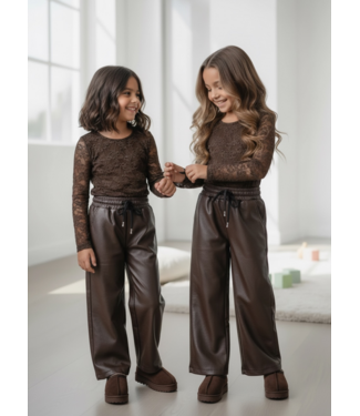 Leatherlook Wide Leg Broek – Marron