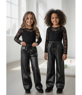 Leatherlook Wide Leg Broek – Zwart