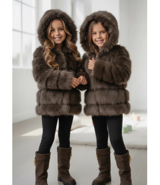 Faux Fur Hooded Jas – Marron (Verzenddatum 4 Sept)