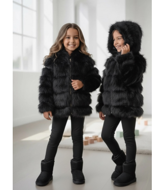 Faux Fur Hooded Jas – Zwart (Verzenddatum 4 Sept)