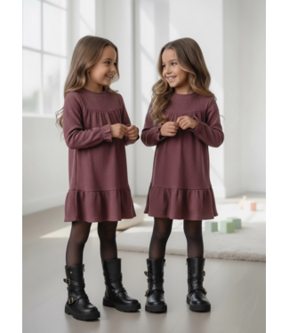Koko Noko Ruffle Rib Jurkje – Eggplant