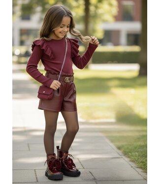 Ruffle Top & Leatherlook Short Set – Bordeaux