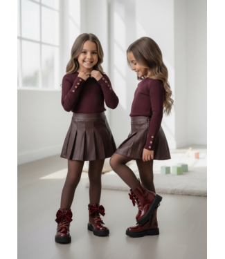 Rib Top & Leatherlook Skort Set – Bordeaux