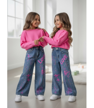 Love Graffiti Wide Leg Jeans – Blauw