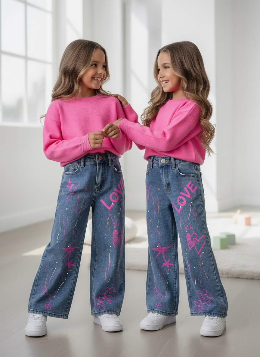 Love Graffiti Wide Leg Jeans – Blauw  (Verzenddatum 3 sept)