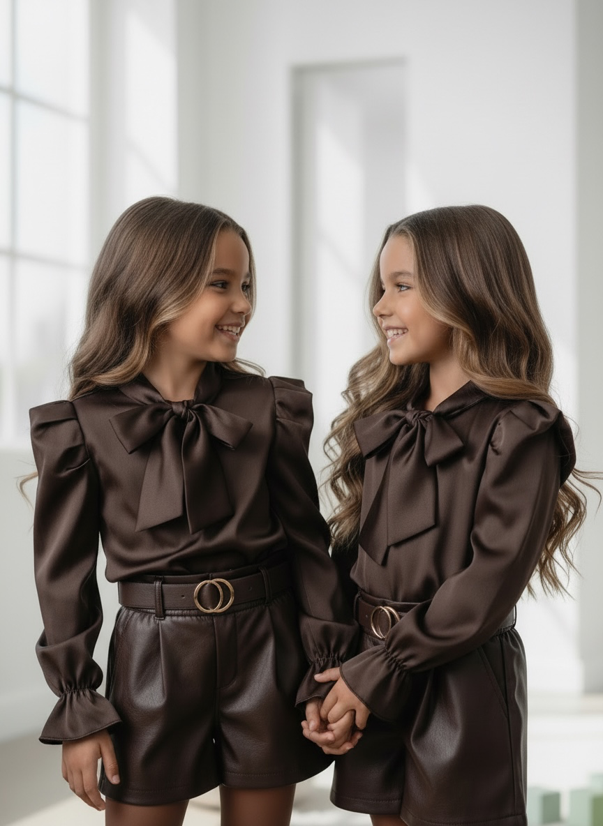 Satin Bow Blouse – Marron