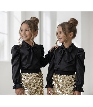 Satin Bow Blouse – Zwart