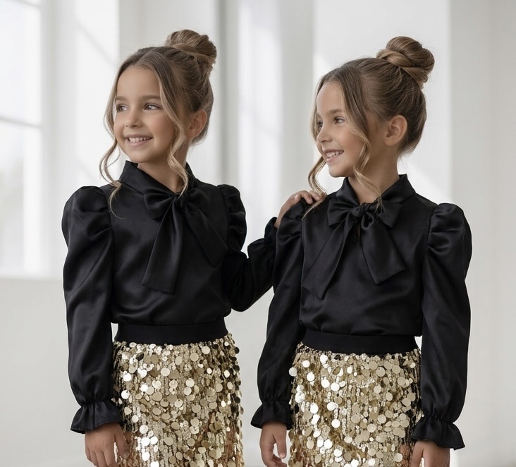 Satin Bow Blouse – Zwart