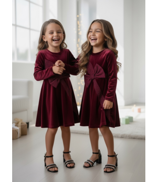 Draakjes en Boefjes Velvet Glitter Bow Dress – Bordeaux