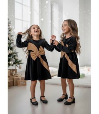 Draakjes en Boefjes Velvet Glitter Bow Dress – Zwart