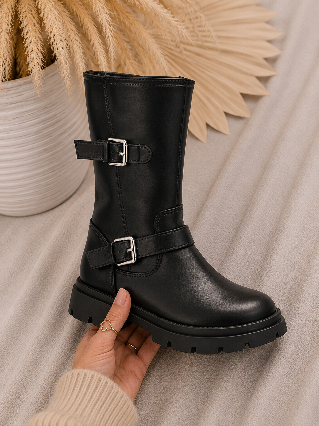 Buckle Biker Boots – Zwart