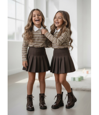 Stripe Polo Skirt Set – Marron