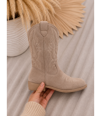 (Verzenddatum 11 sept) High Suede Cowboy Boots – Taupe