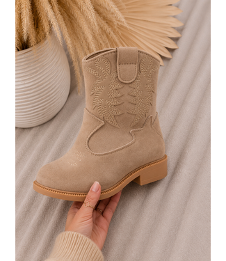 (Verzenddatum 11 sept) Mini Suede Cowboy Boots – Beige