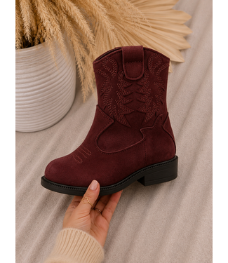 (Verzenddatum 11 sept) Mini Suede Cowboy Boots – Bordeaux