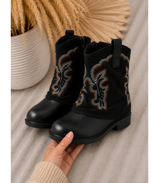 (Verzenddatum 11 sept) Embroidered Cowboy Boots – Zwart