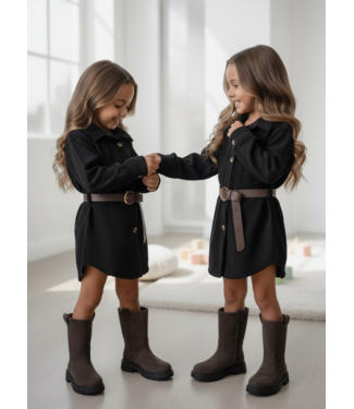 Corduroy Belt Dress – Zwart