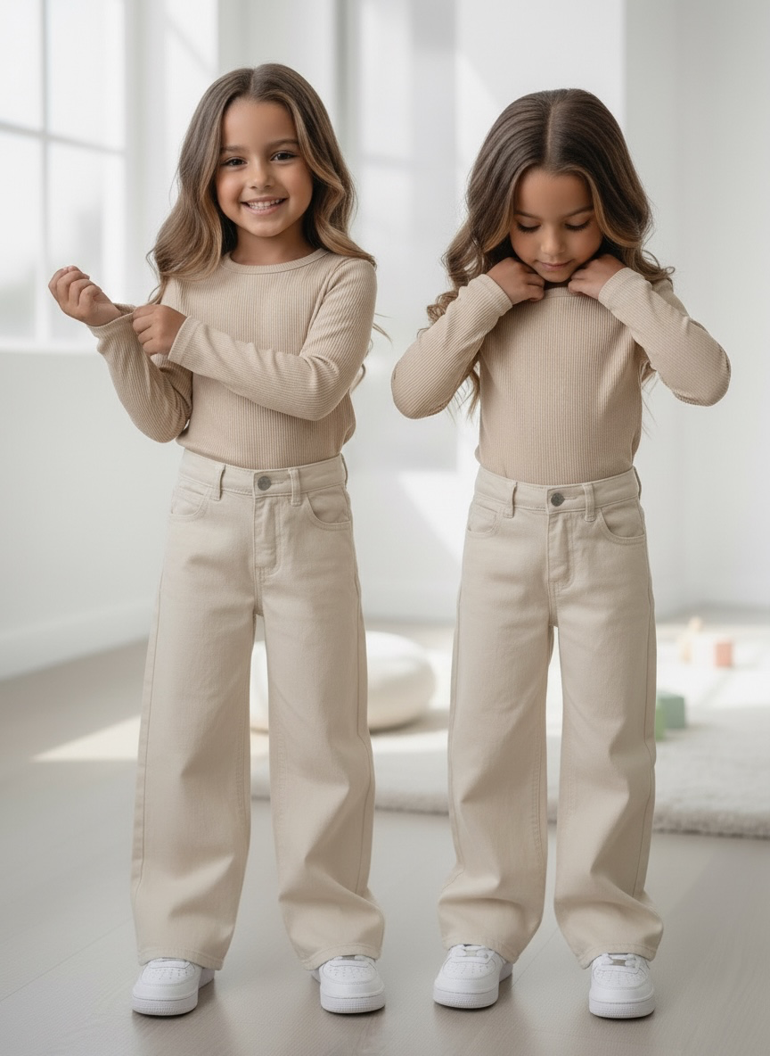 Wide Leg Jeans – Beige