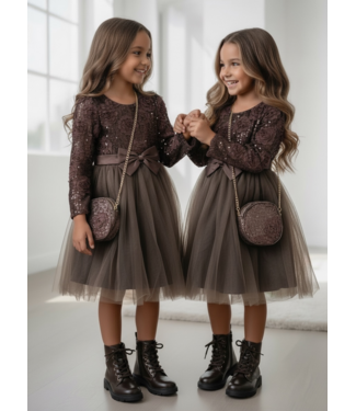 Sparkle Roses Dress (Met Tasje) - Marron
