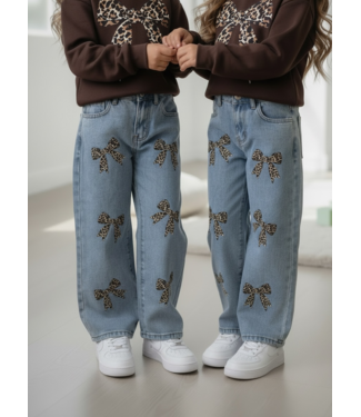 Leopard Bow Wide Leg Jeans