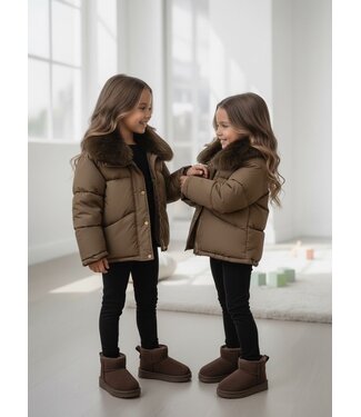 Fur Collar Puffer Winterjas – Marron (Verzenddatum 11 sept)