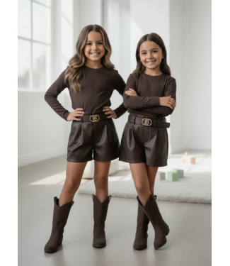 Basic Top & Leatherlook Short Set – Marron