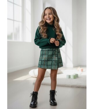 Ruffle Knit & Check Skort Set – Dark Green
