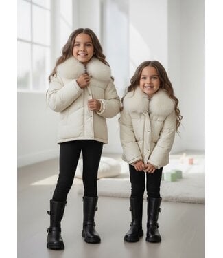 Fur Collar Puffer Winterjas – Off White (Verzenddatum 11 sept)