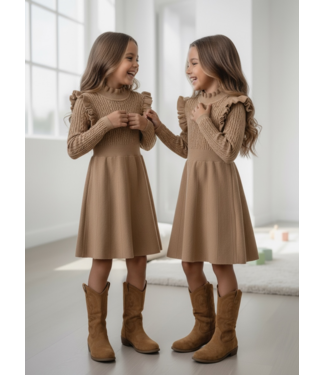 Cable Knit Ruffle Dress – Camel