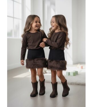 Faux Fur Skirt Set – Marron