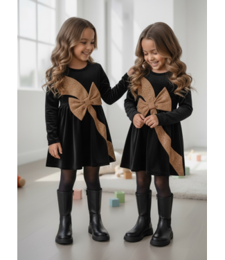 Draakjes en Boefjes Velvet Glitter Bow Dress – Zwart