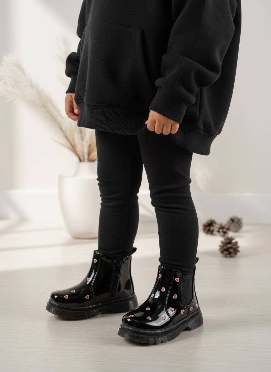 Chelsea Heart Boots - Shiny Zwart