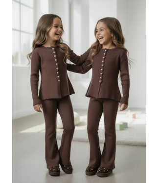 Pearl Button Flared Set – Marron