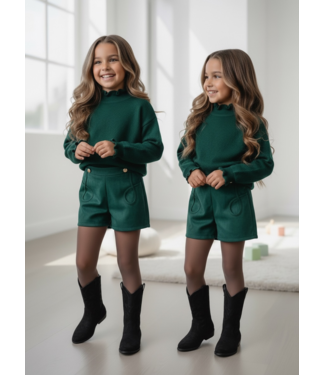 Ruffle Knit & Button Short Set – Dark Green