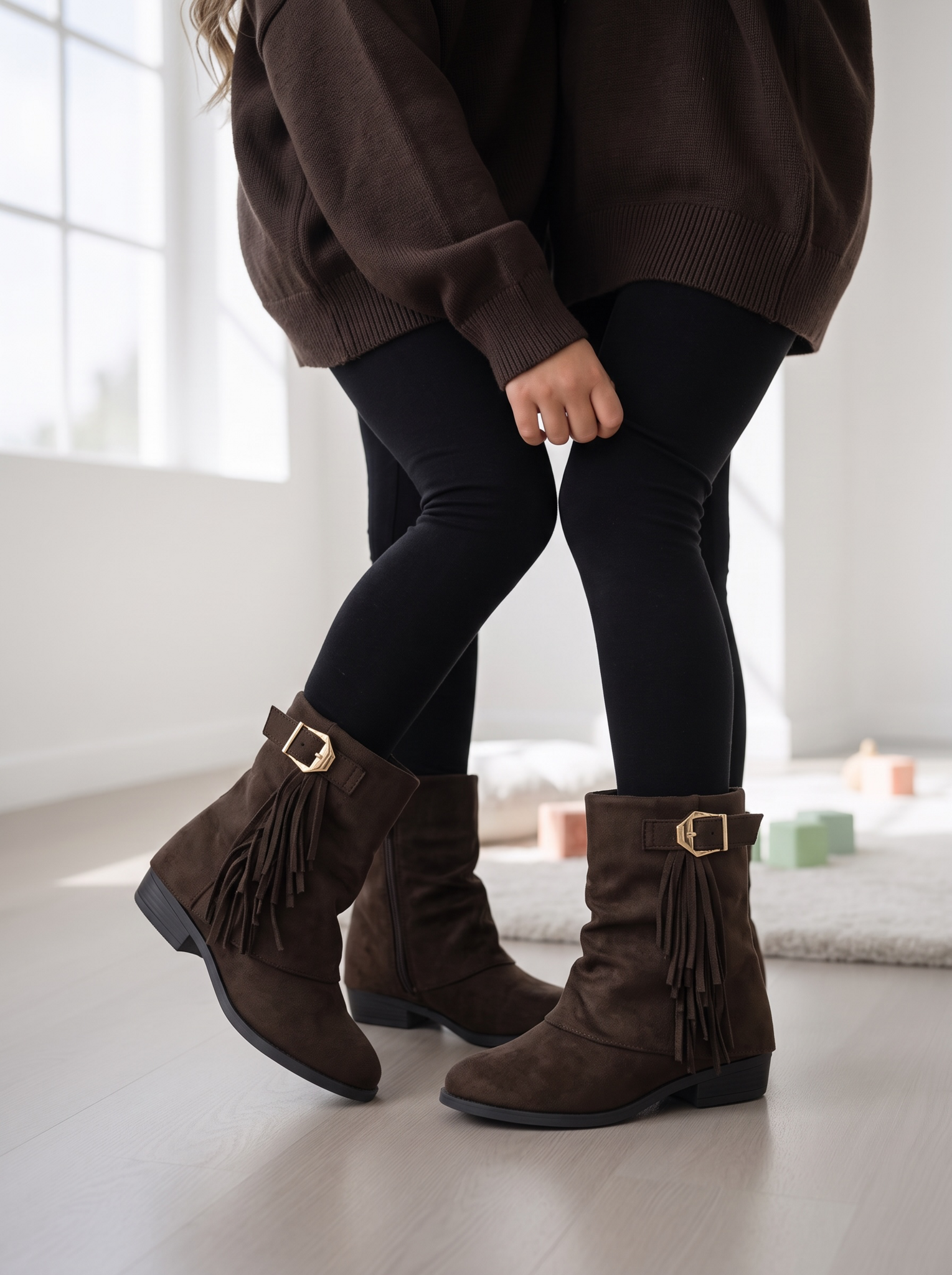 Suede Fringe Boots - Marron
