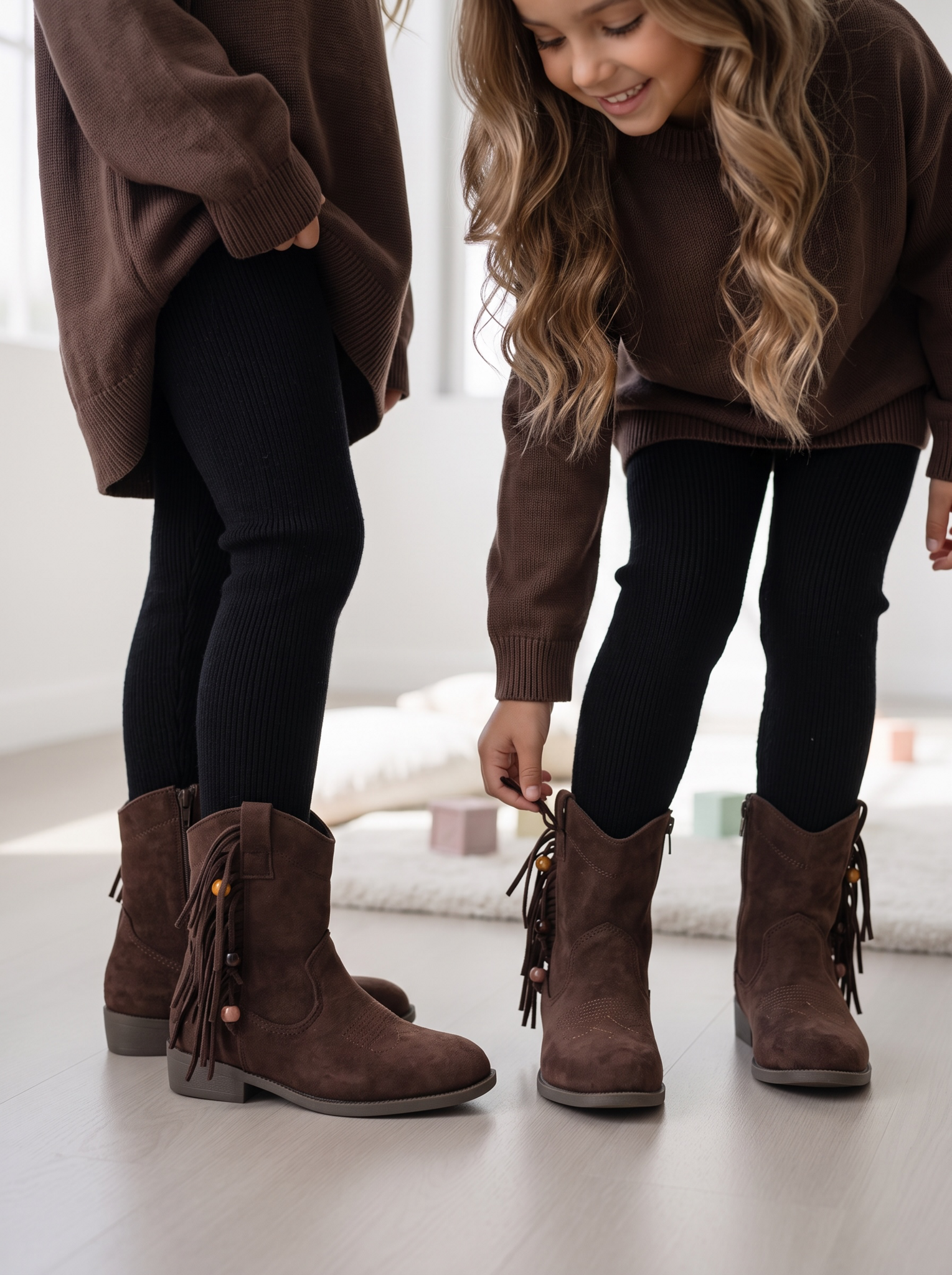 Fringe Suede Cowboy Boots - Marron