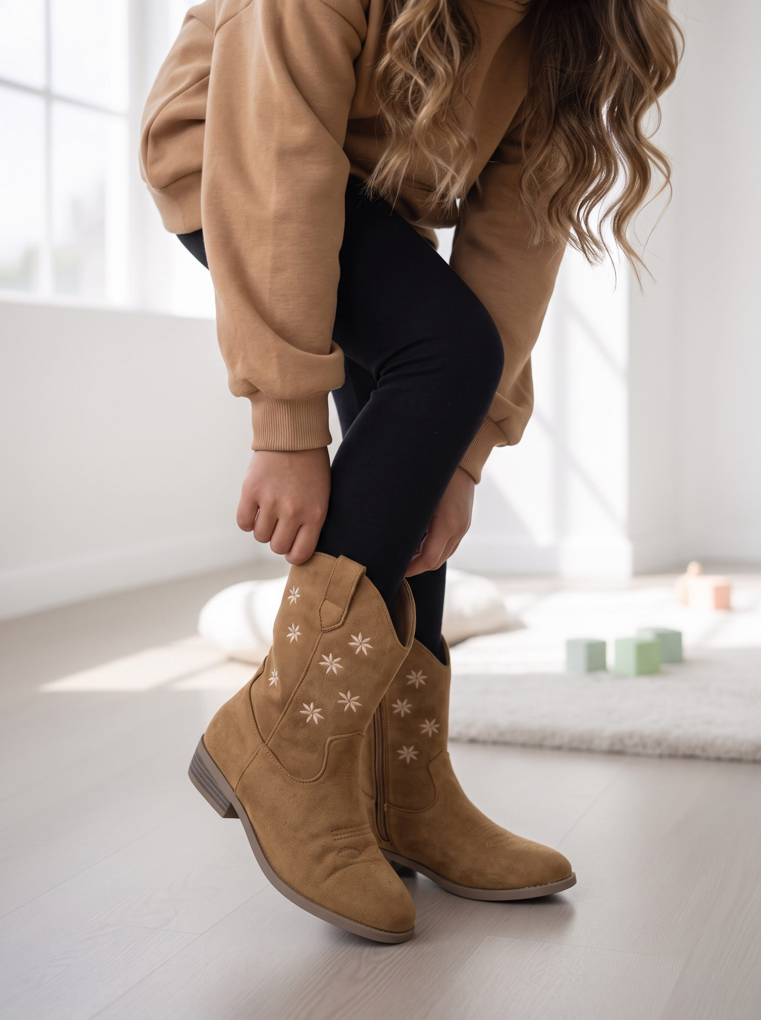 Suede Cowboy Boots - Camel