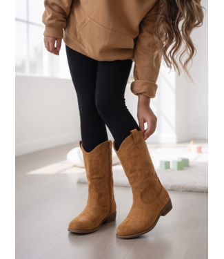 High Suede Cowboy Boots - Camel