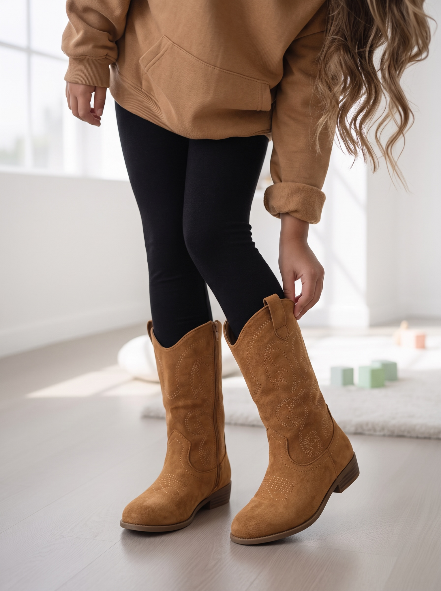 High Suede Cowboy Boots - Camel