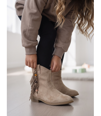 Fringe Suede Cowboy Boots - Beige