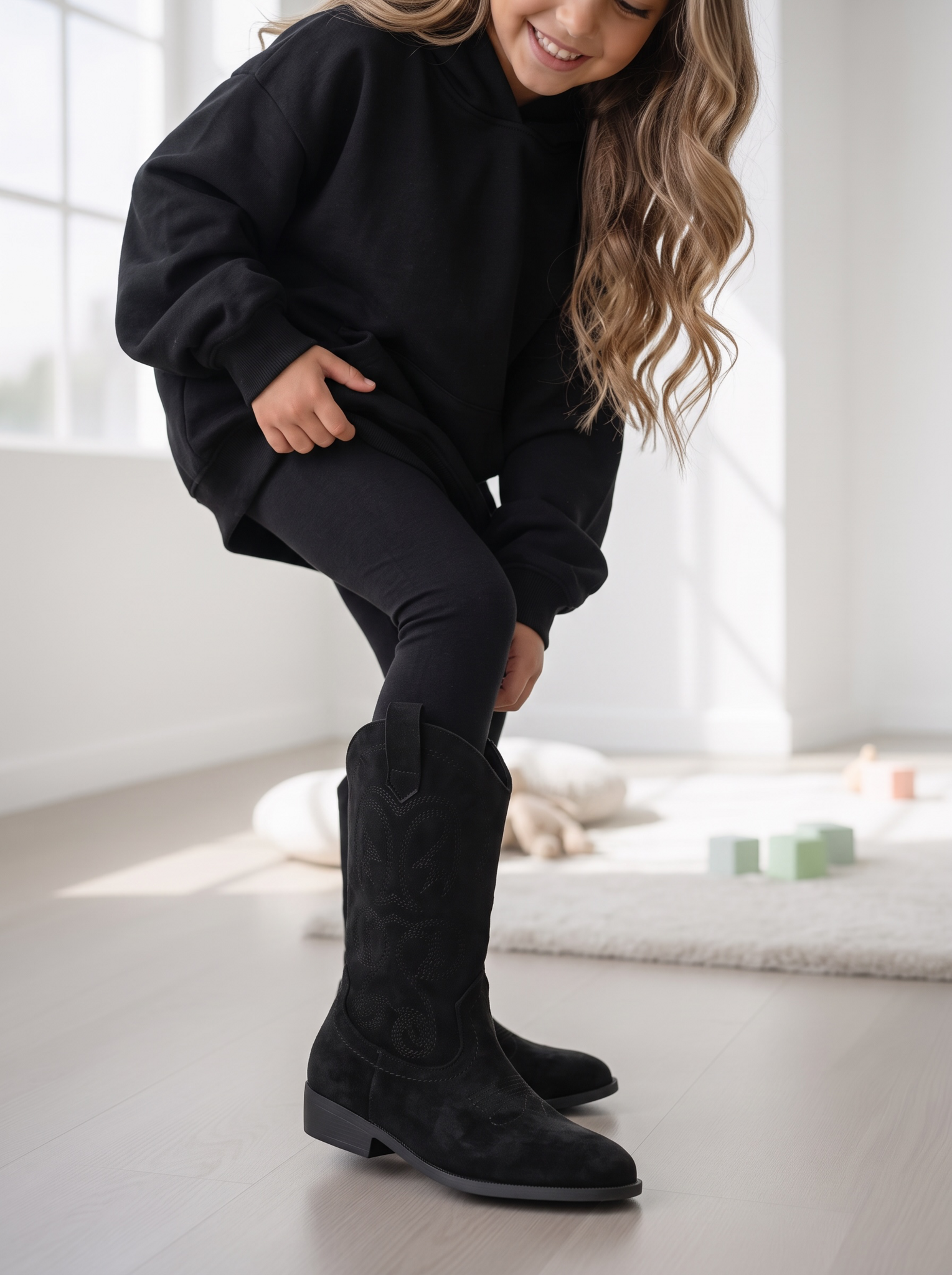 High Suede Cowboy Boots - Zwart