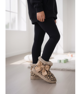 Furry Leopard Boots - Beige