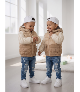Dirkje  Colorblock Puffer Jacket – Beige