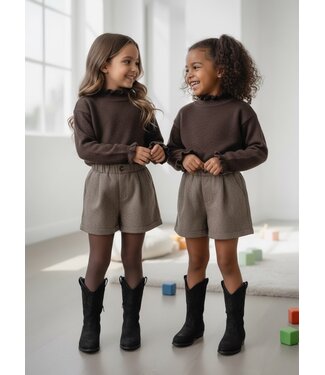 Ruffle Knit & Button Short Set – Marron