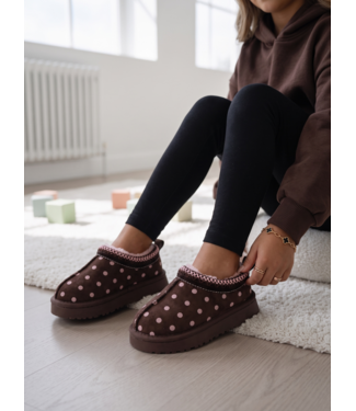 Furry Polka Dot Sliders – Marron