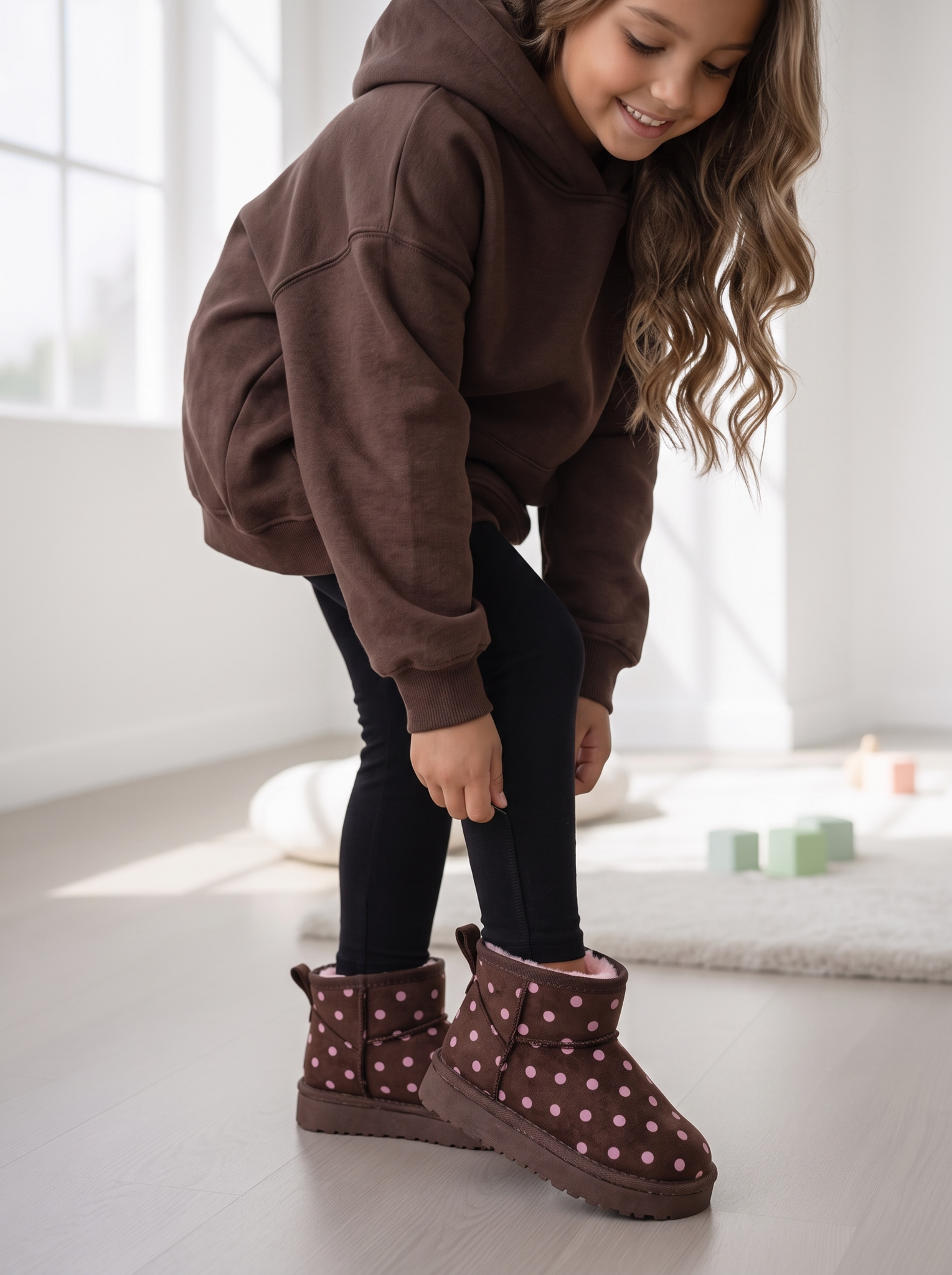 Polka Dot Furry Boots - Marron