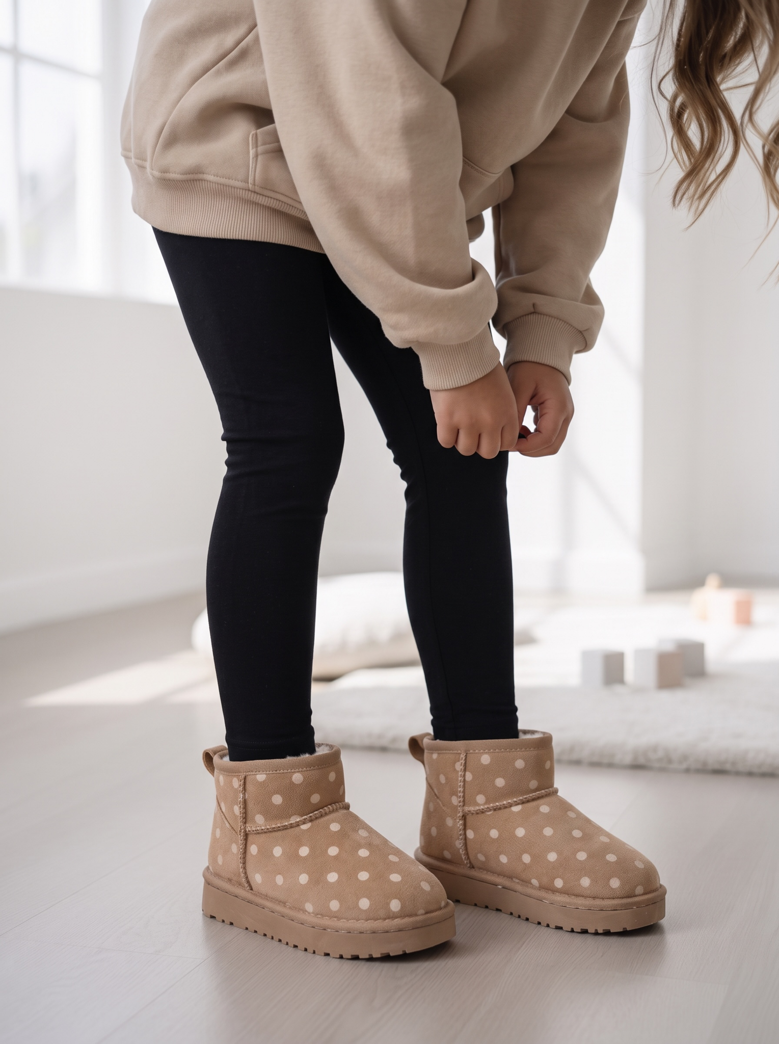 Polka Dot Furry Boots - Beige