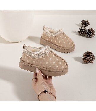 Polka Dot Furry Boots - Beige  (Verzenddatum 17 sept)