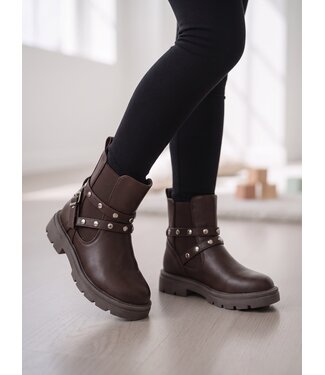 Studded Biker Boots – Marron (Verzenddatum 15 aug)