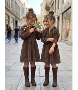 Corduroy Hoodie Dress – Marron